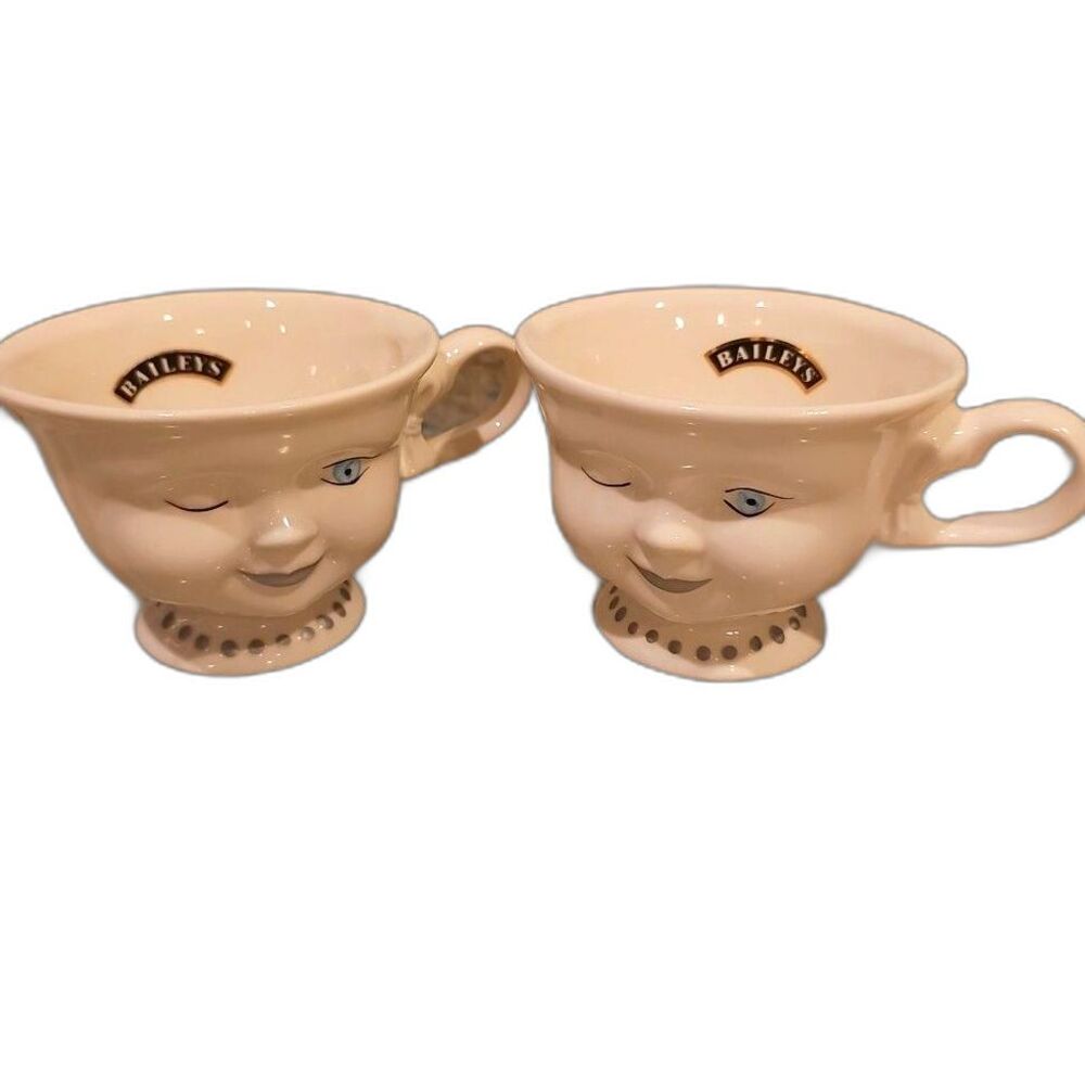 Bailey's Irish Cream Set of 2 HERS Vintage Cups Mugs Winking Face